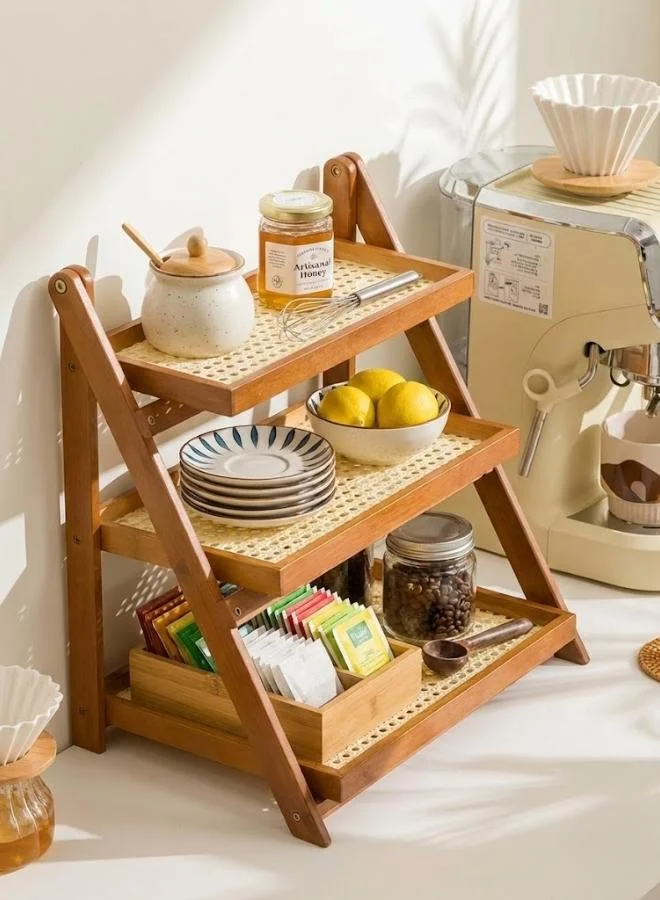 Casa Quesera  3-Layer Handwoven Rattan & Bamboo Organizer  | Best Price UAE